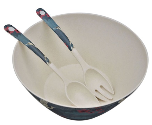 Coloful cartoon Reusable Eco Bamboo salad bowl spoon fork