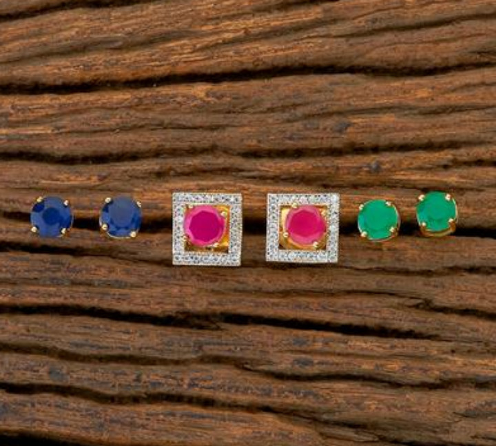 Cubic Zirconia Changeable Stone Square shape Earrings with 2 Tone Plating 