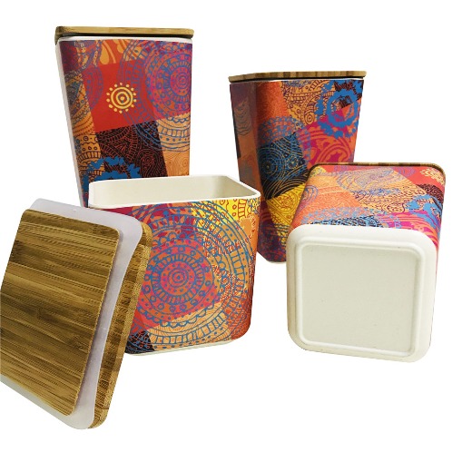 Bamboo reusable eco friendly canister box container with lid