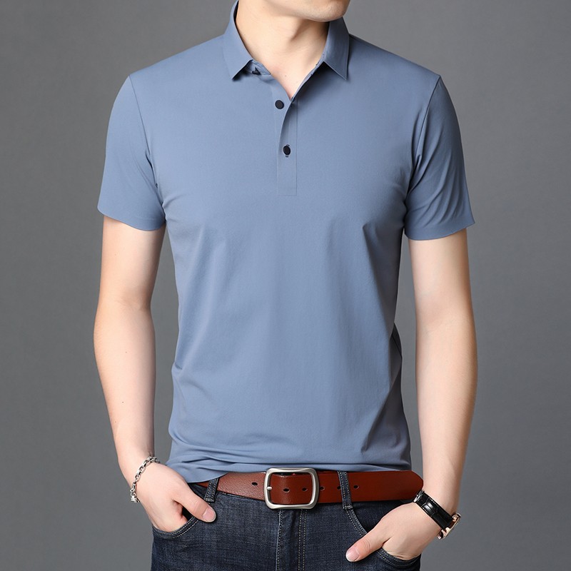 2020 New smoothie seamless Short-sleeved T-shirt for men polo collar in solid color summer quick-drying light weight for men T trend