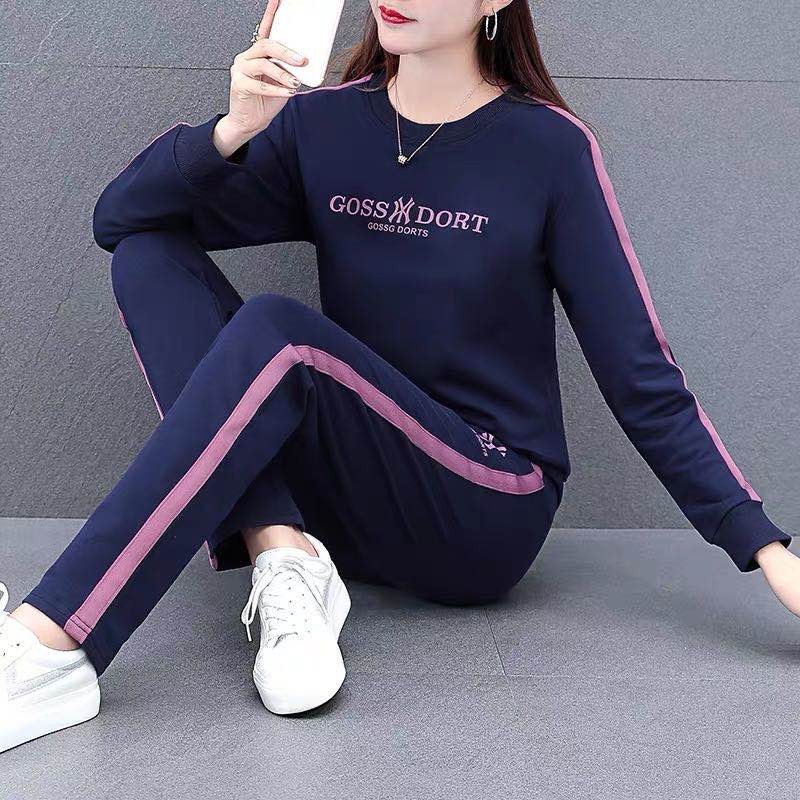 2020 new fashion large size casual hoodie two-piece set