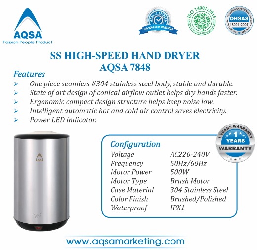 SS High-Speed Hand Dryer (AQSA – 7848) 