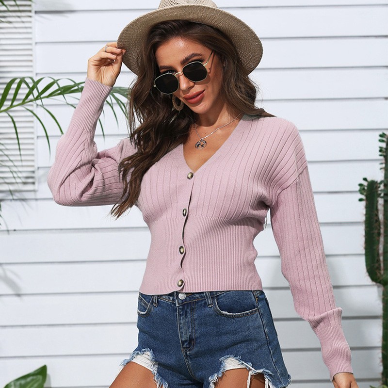 Marvili Sweater Women's Fashion Candy Color Short Button Knitted Small Cardigan Top