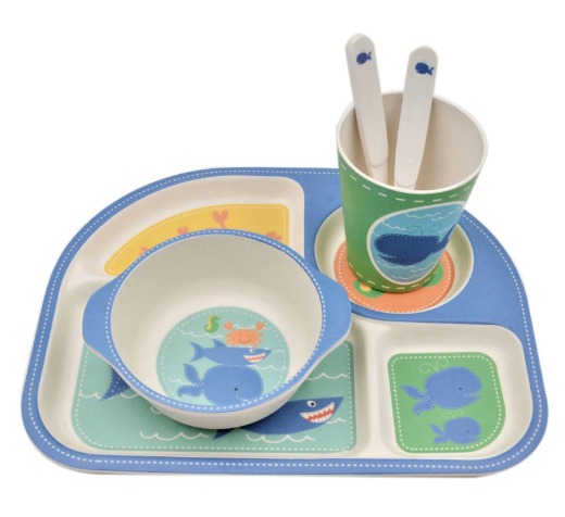 Coloful cartoon Reusable Eco Bamboo Kids Dinnerware Sets