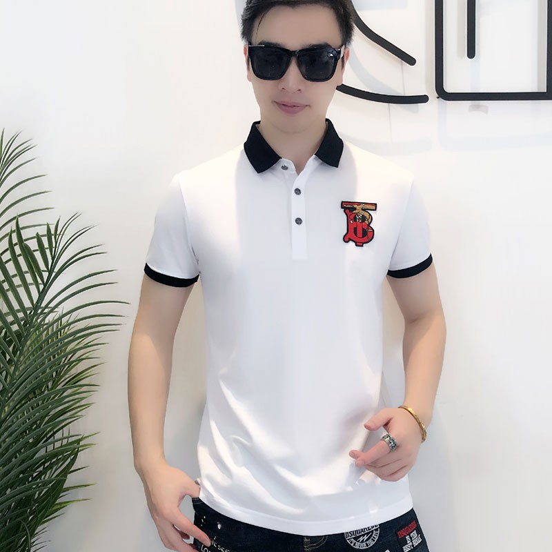 European station men's polo shirts popular logo men embroidered label lapel cotton T-shirt new slim men short sleeves
