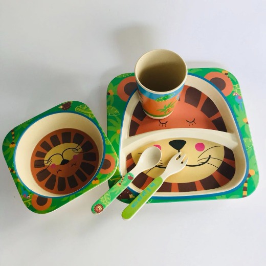 Coloful cartoon Reusable Eco Bamboo Kids Dinnerware Sets
