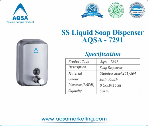 SS Soap Dispenser 500 ml (AQSA – 7291 ) 