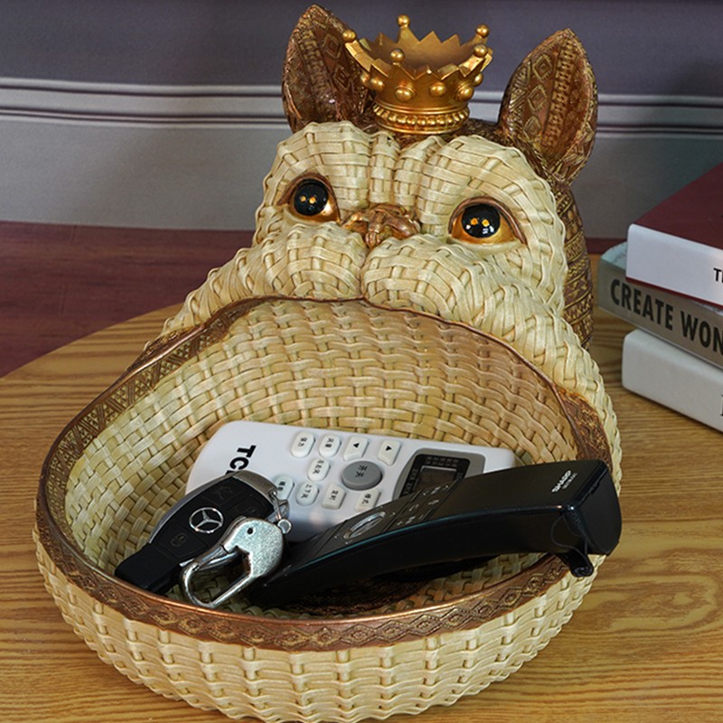 Qi Hang Wenchuang imitation rattan woven key storage furnishings porch tea table table light luxury furnishings remote control key dry fruit storage box animal furnishings