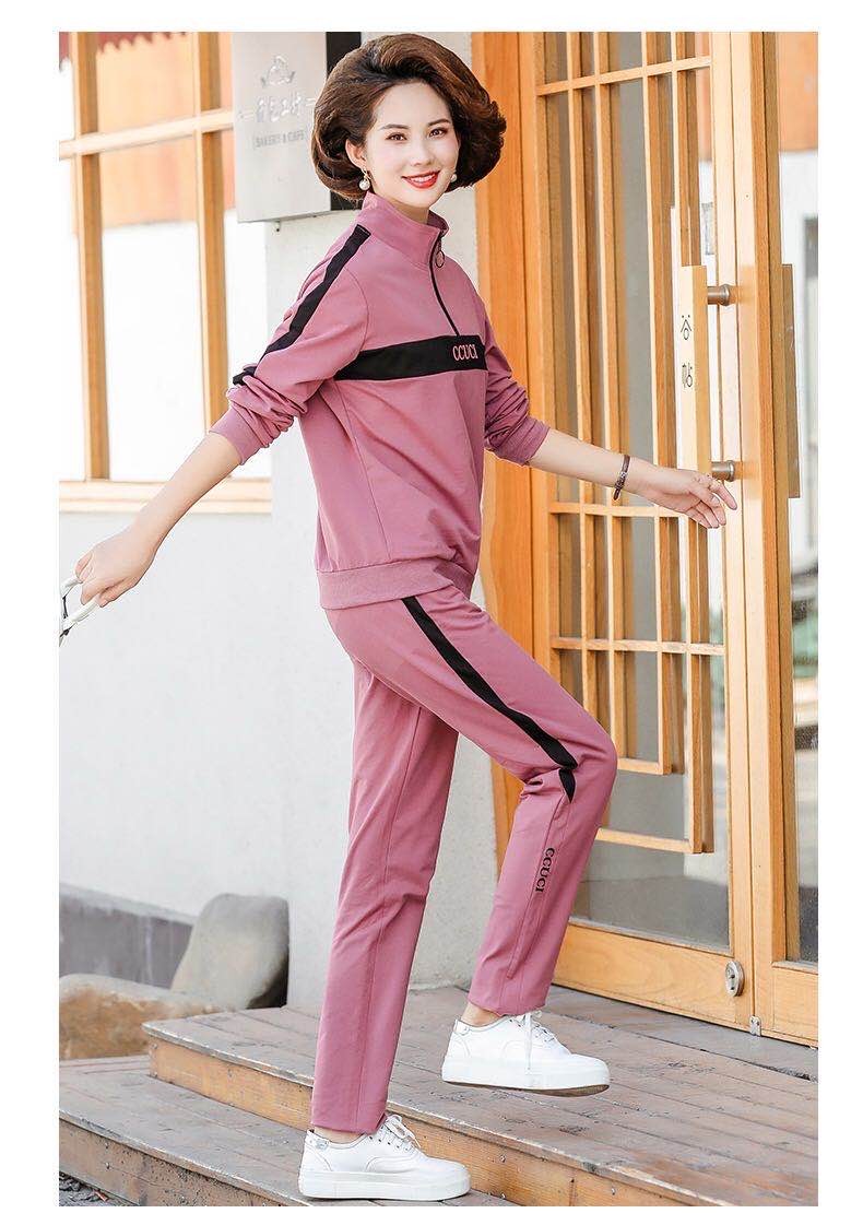 Middle-aged mother sports style hoodie western-style two-piece set