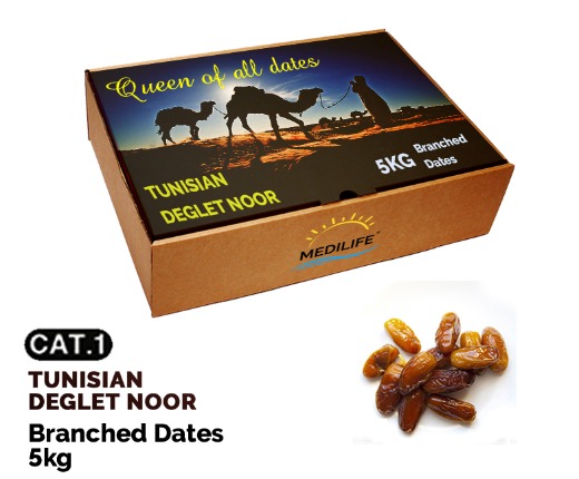 Branched Deglet Noor Dates, 5kg carton box