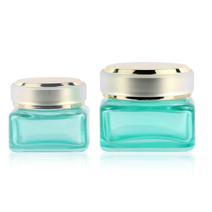 Excellent Quality 30G 50G Square Green Glass Cream Jar With Aluminum Lid 