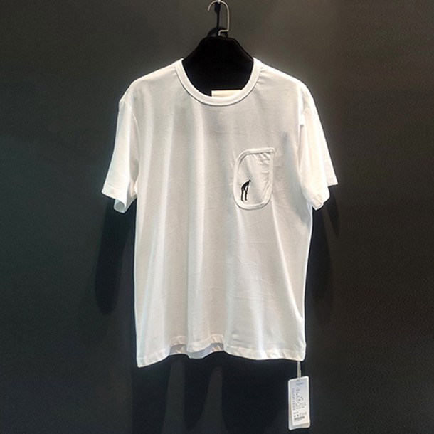 Summer style Japanese chest embroidery cotton loose round collar bottom shirt short sleeve T-shirt for men