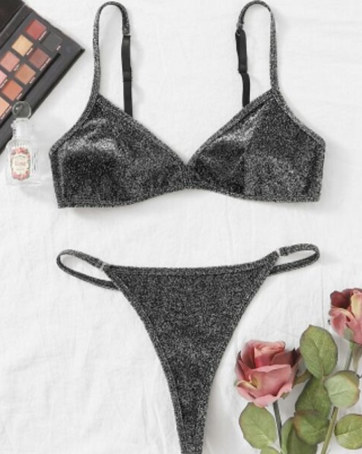 Glitter Sheer Triangle Bra Set