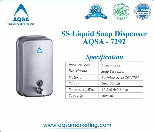 SS Soap Dispenser 1000 ml (AQSA – 7292 ) 