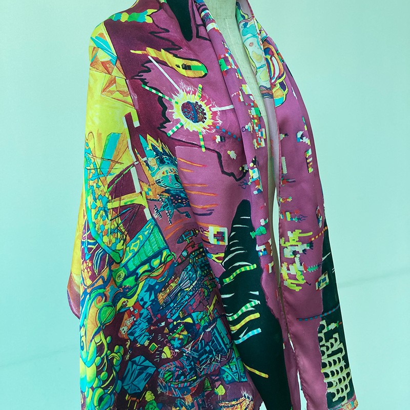 MAIDILANG 100% pure silk 14MM silk crepe satin ladies long towel color city