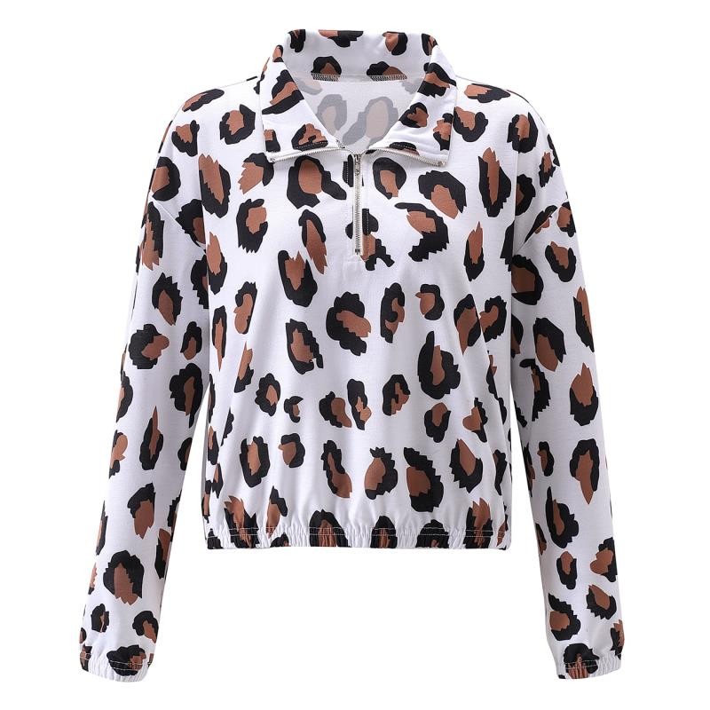 2020 Autumn wear print knit casual long sleeve pulloverszip open collar imitation cotton pull - up women's wear