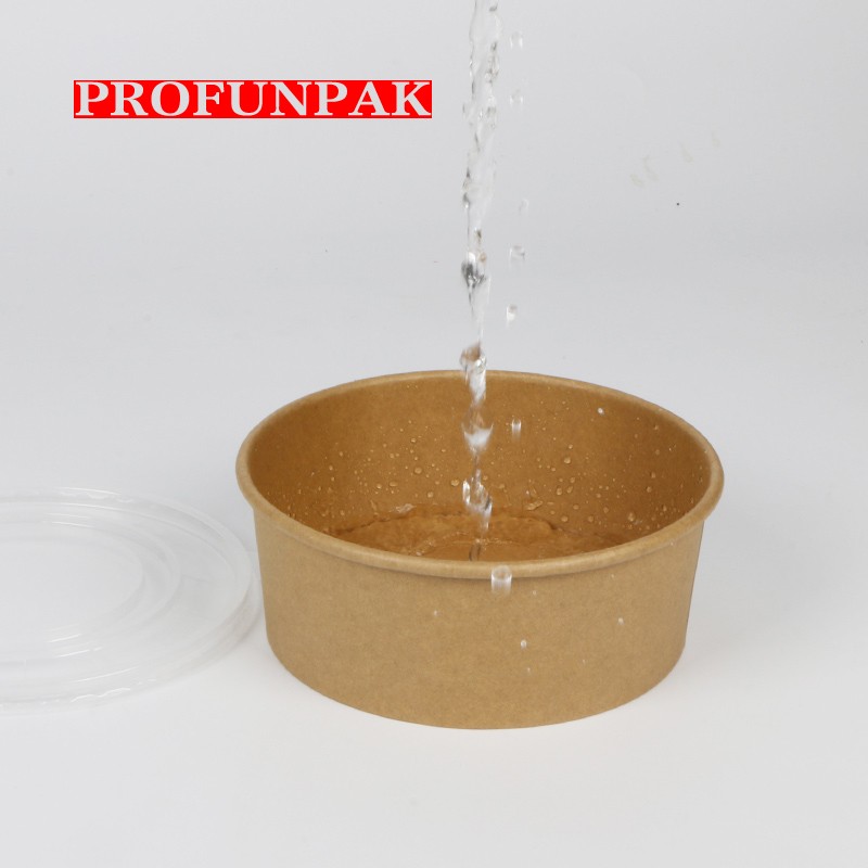 Profunpak Disposable Kraft Paper Salad Bowl 1000ml with PP Cover, Takeaway Food Boxed, 200 per box
