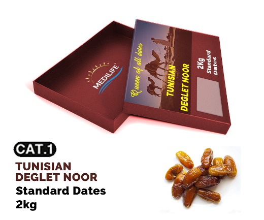Standard Dates, 2kg carton box Deglet Noor from Tunisia 