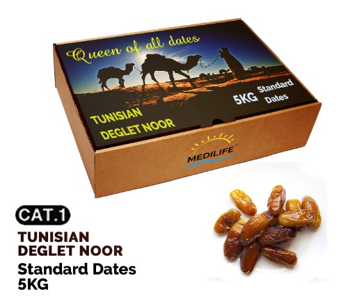 Standard Dates, 5 kg carton box Deglet Noor from Tunisia 