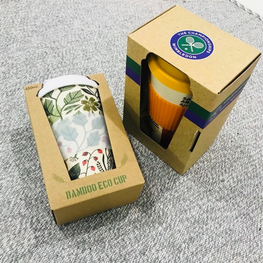 Eco friendly BPA free bamboo fibre reusable 400ml 14oz travel mug with lid silicone protective