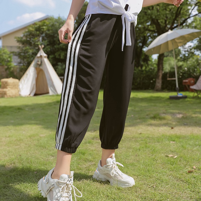 Girls' pants summer thin breathable drapey wide-leg pants 2020 new cuhk children relaxed nine minute pants