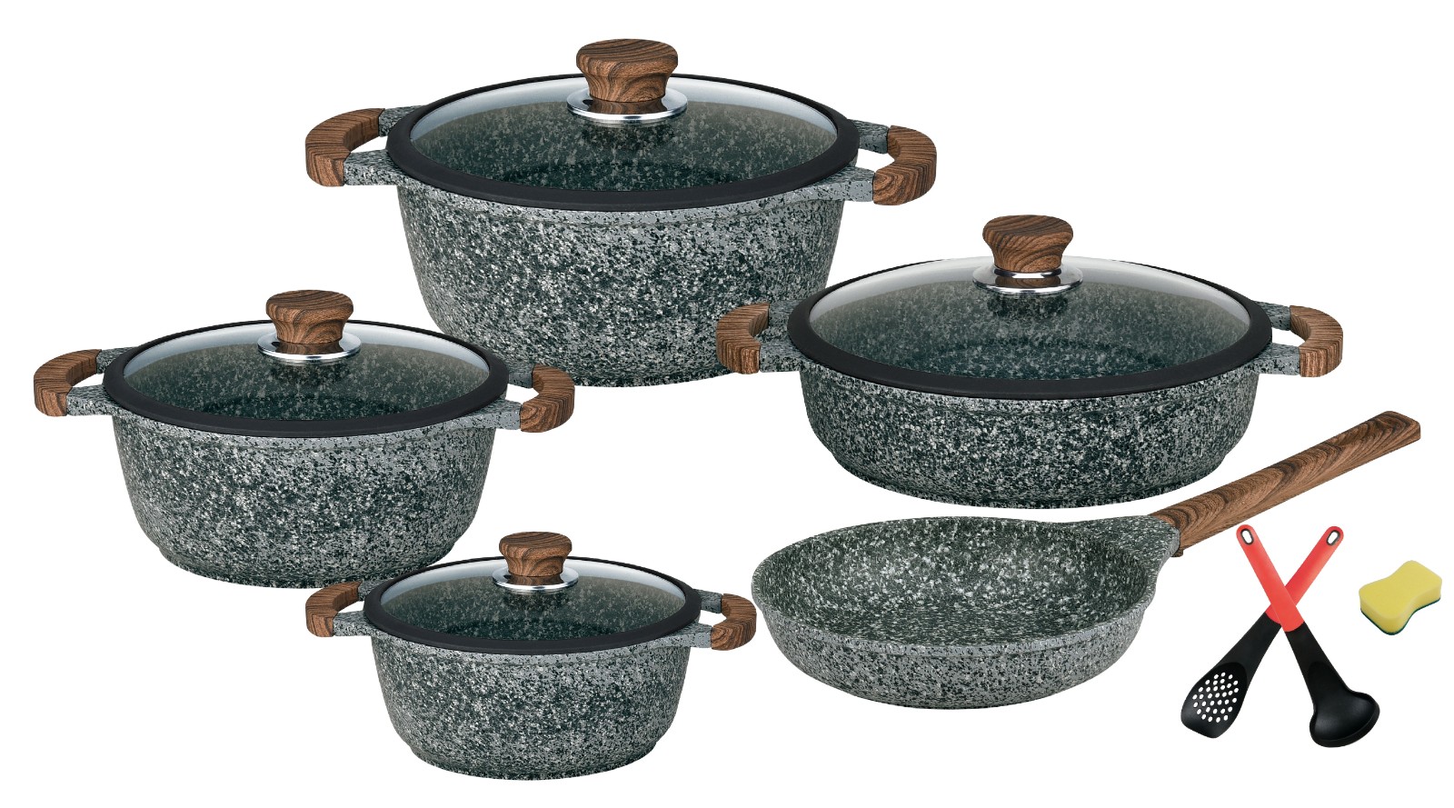 German KI granite 12 pieces set of non-stick 1000 layer pan frying pan small induction cooker gas cooker general household