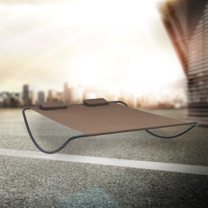 Outdoor Lounge Bed with Canopy and Headrest Pillow, Patio Sunbed Hammock Lounger, Brown