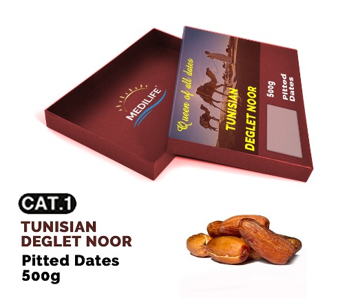 Pitted Dates 500 gr Carton Box, Deglet Noor from Tunisia 