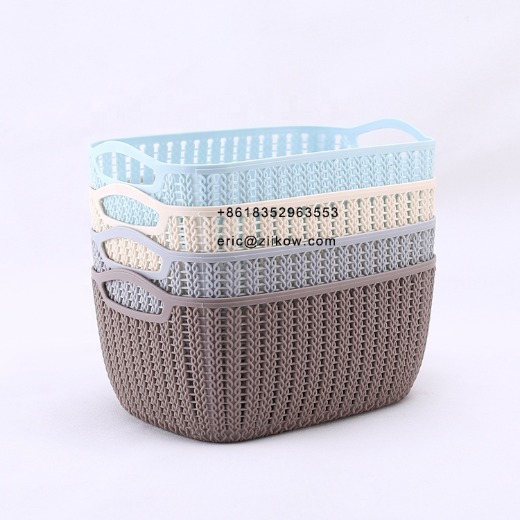 wholesale houseware small size rectangle square woven plastic storage box with handles 
