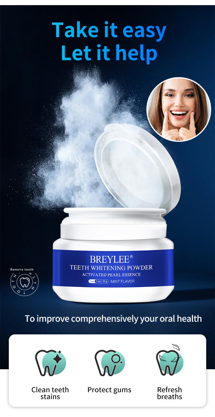 BREYLEE Teeth Whitening Powder Toothpaste Dental Tools White Teeth Cleaning Oral Hygiene Toothbrush Gel Remove Plaque Stains 30g