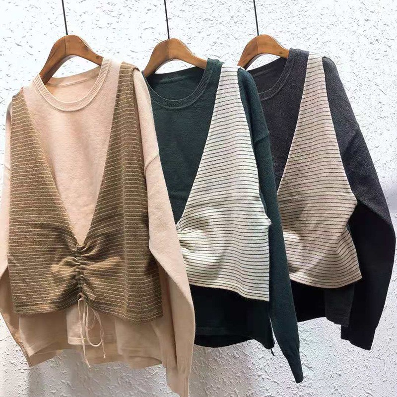 Hangzhou Zhuanoke finch feather new Korean version slim young fashion false two-piece set