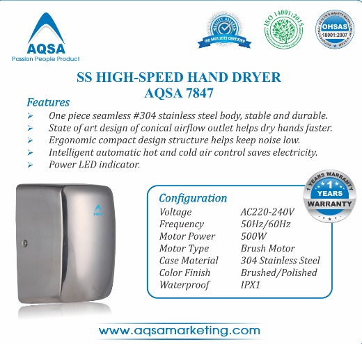 SS High-Speed Hand Dryer (AQSA – 7847 )