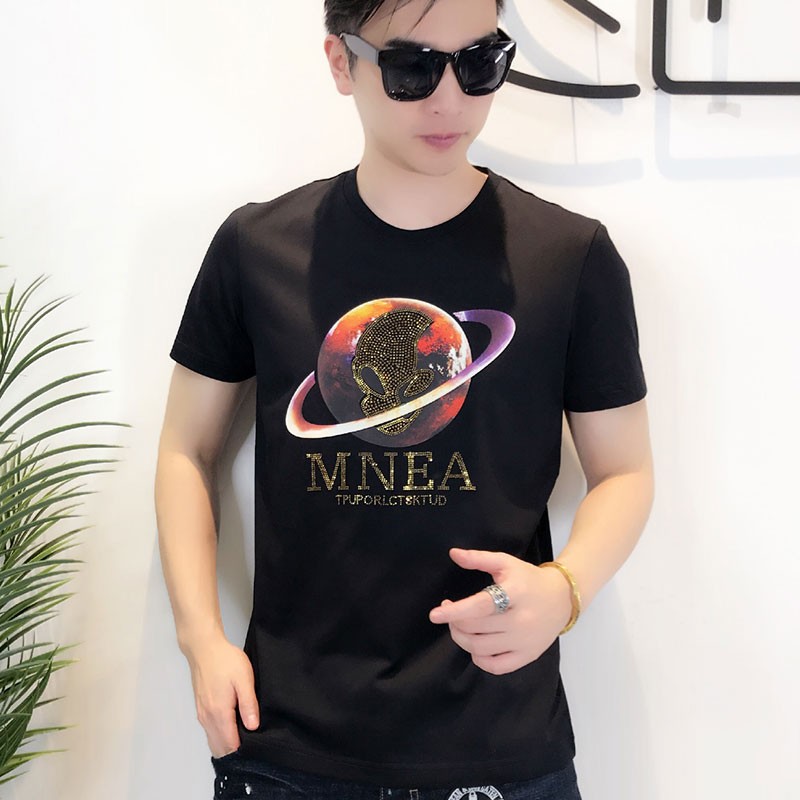 European men's polo shirt male popular logo, printing and hot drill cotton shirt new cultivate one's morality men's short sleeve