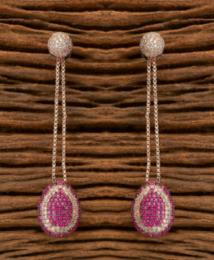 Cubic Zirconia Long Earrings with Black Rose Plating Ruby Color