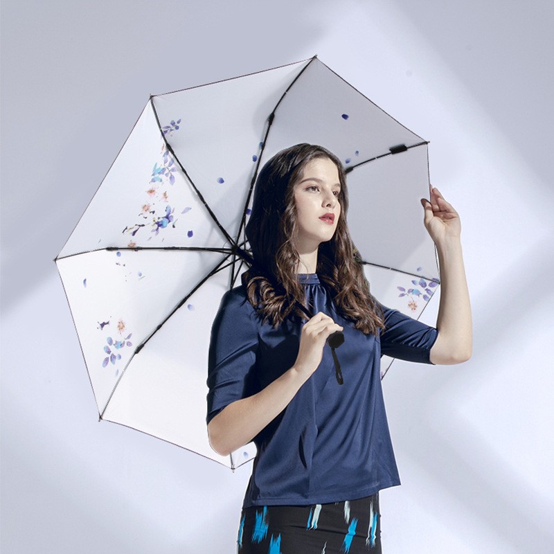 BSCI certified factory Sevina orchids oil painting umbrella sunshade umbrella folding anti-UV vinyl sun umbrella