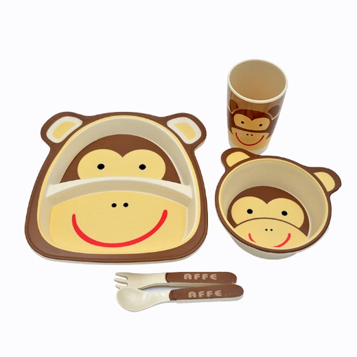 Coloful cartoon Reusable Eco Bamboo Kids Dinnerware Sets