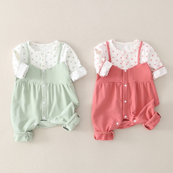 Dot color matching fake two piece Jumpsuit