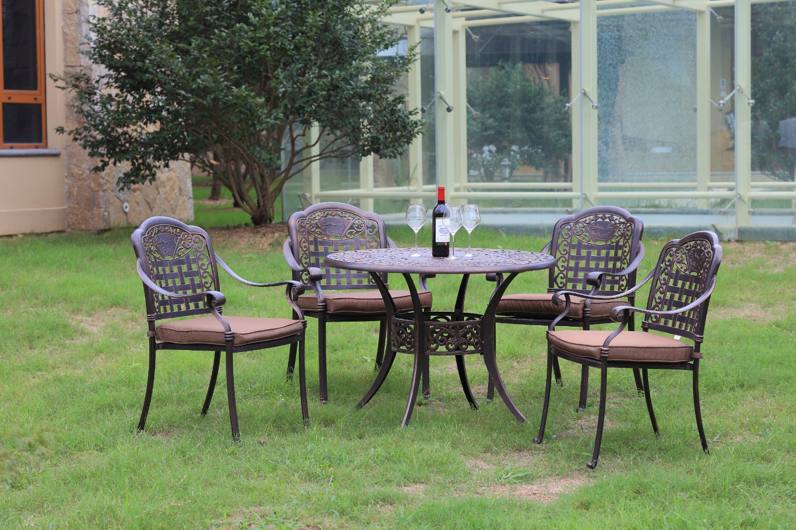 Aluminium alloy wrought iron chair combination five-piece outdoor leisure cast aluminium chair villa garden terrace outdoor table