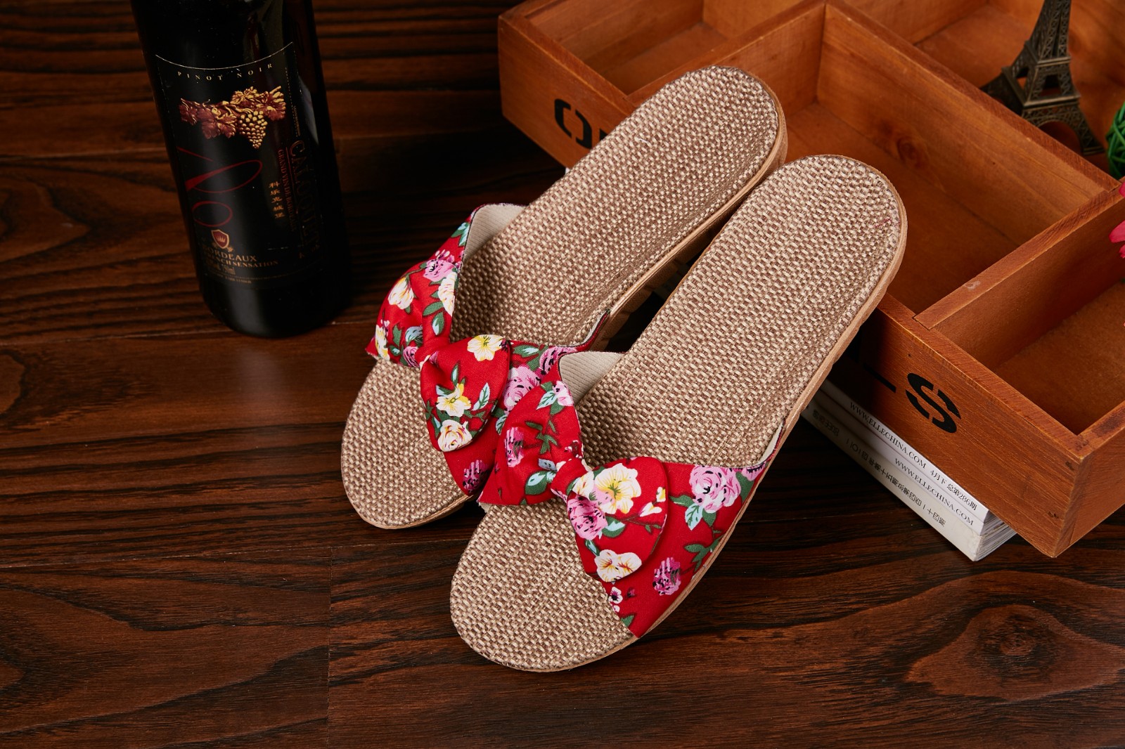 Luyi home linen slippers flower fabric bowknot simple atmosphere indoor non-slip comfortable breathable fashion sweat absorbent men and women soft floor