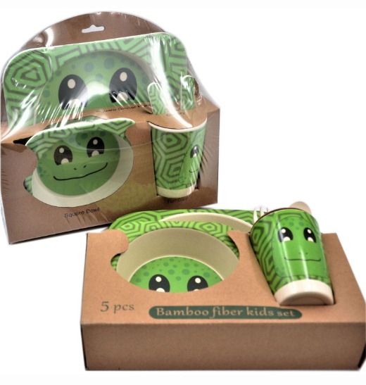 Coloful cartoon Reusable Eco Bamboo Kids Dinnerware Sets