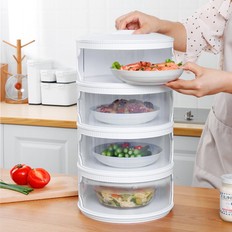 Multi-layer sliding door cover food insulation food cover dustproof anti-bacteria and insect-proof household table leftovers cover can be superposed