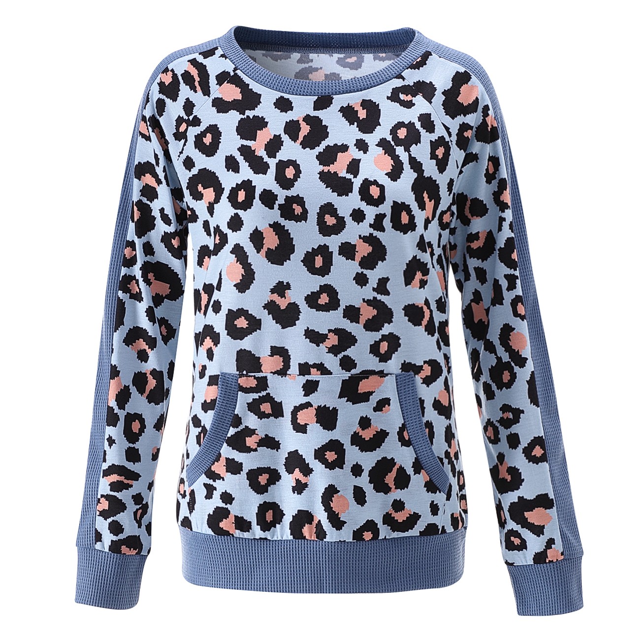 2020 Autumn wear leopard print knitted casual long sleeve pull-over garden-neck with pockets imitation cotton pull-over women's wear