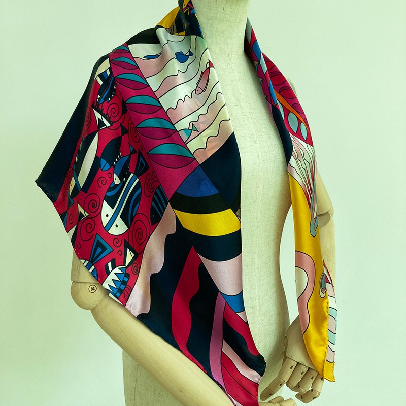 MAIDILANG 100% silk 12MM plain satin ladies square scarf purple fish