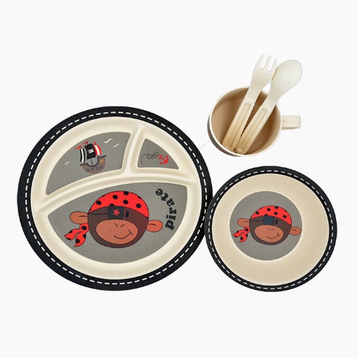 Coloful cartoon Reusable Eco Bamboo Kids Dinnerware Sets	