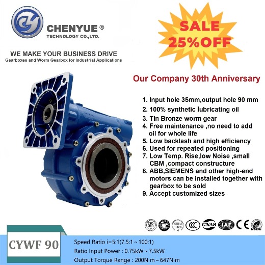 CHENYUE Worm Gearbox CYWF090 Output hole 90mm Can OEM Shaft Speed Ratio from 5:1/100:1