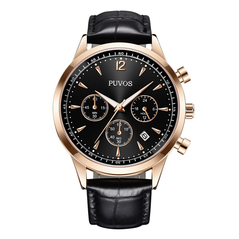 PUVOS man small three needle free charm waterproof three - eye belt quartz watch