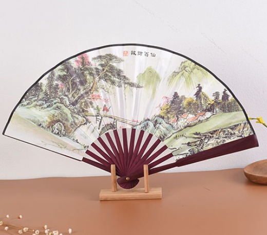 Chinese wind folding fan high-end antique fan spot wholesale 8 inch 10 inch silk advertising fan manufacturers custom