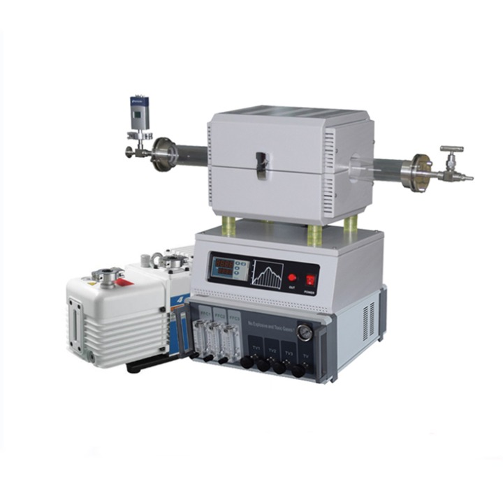 Mini CVD tube furnace with 3 channel gas mixer and vacuum pump