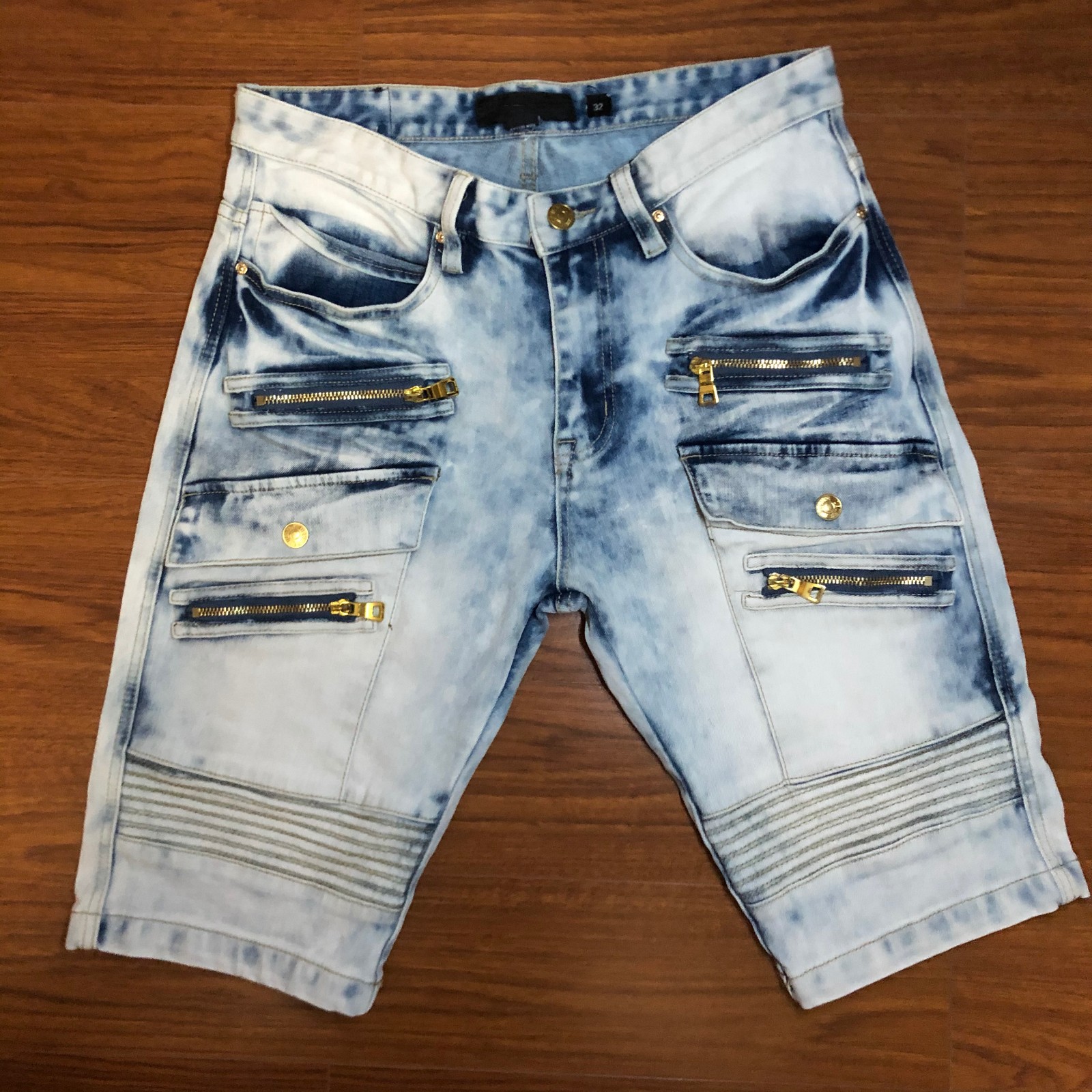 Denim shorts men's casual features wash water European and American fashion street custom processing