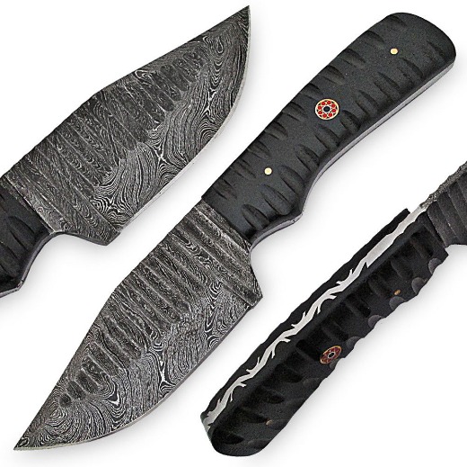 White-Deer-Custom-Grooved-Damascus-Steel-Knife